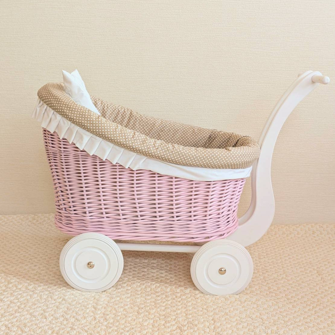 木製ドールバギー｜限定デザイン　ピンク&ホワイト