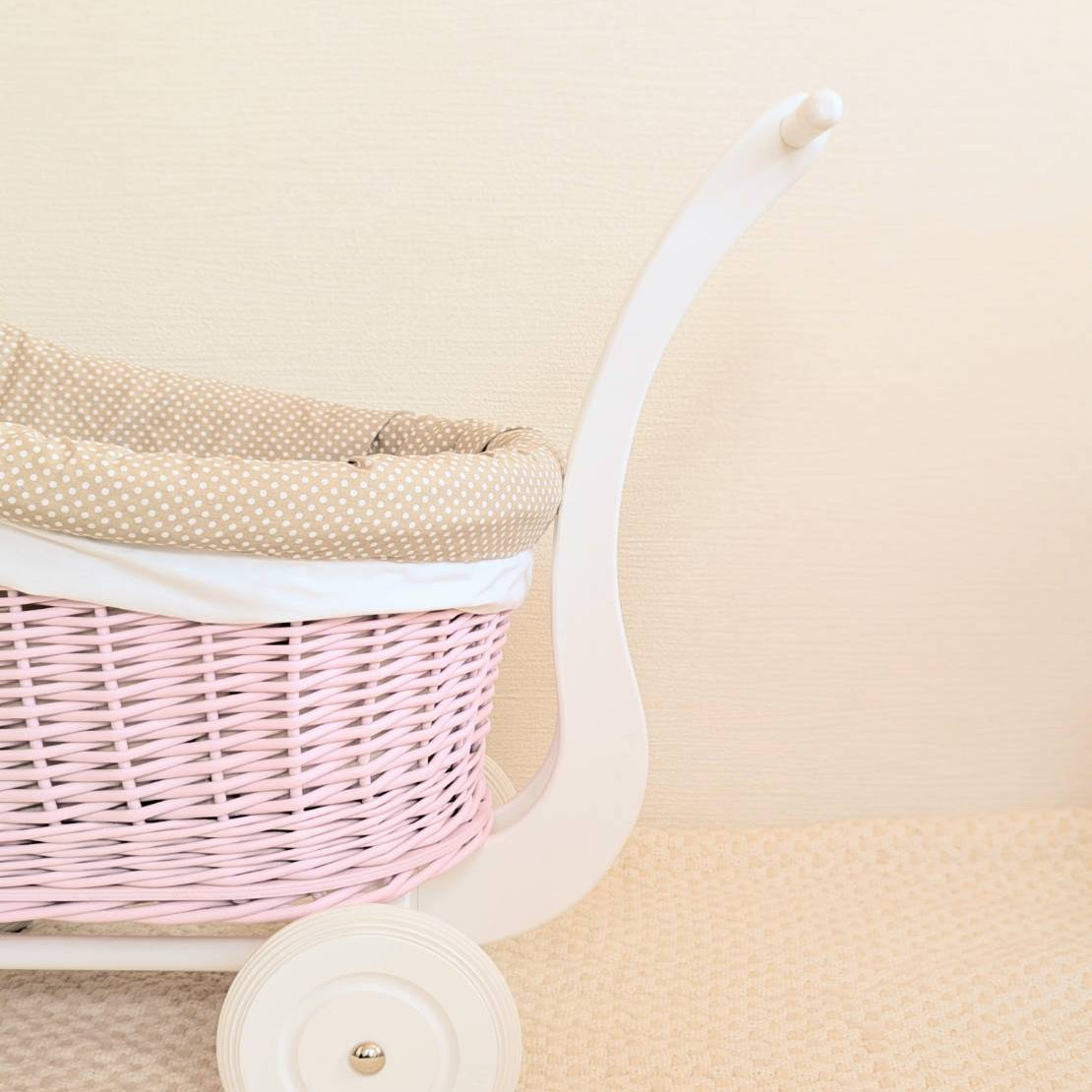 木製ドールバギー｜限定デザイン　ピンク&ホワイト