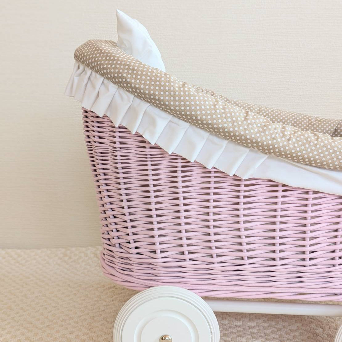 木製ドールバギー｜限定デザイン　ピンク&ホワイト