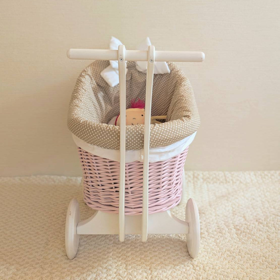 木製ドールバギー｜限定デザイン　ピンク&ホワイト